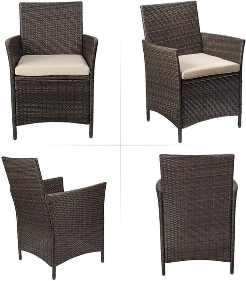 3 Piece PE Rattan Patio Set With Glass Table Brown