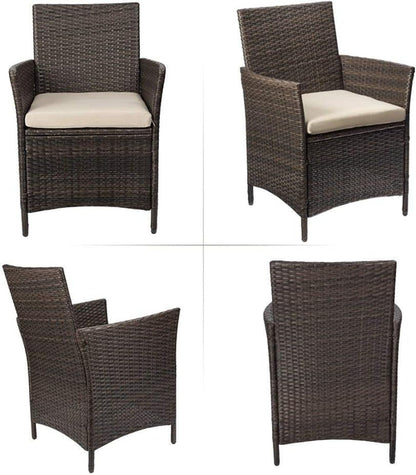 3 Piece PE Rattan Patio Set With Glass Table Brown