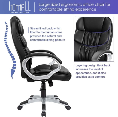 Black PU Leather Office Chair With Adjustable Height And Lumbar