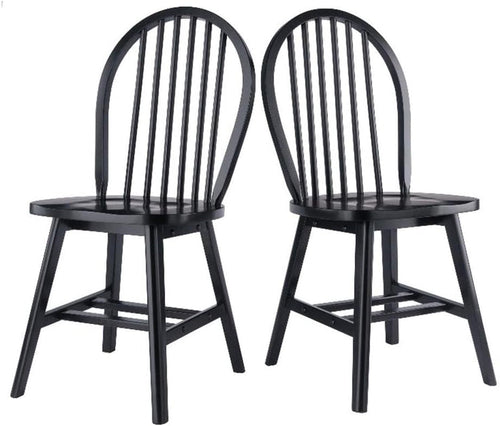 Windsor Dining Chair Set Solid Wood Black Finish 2 Pack