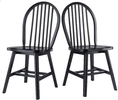 Windsor Dining Chair Set Solid Wood Black Finish 2 Pack