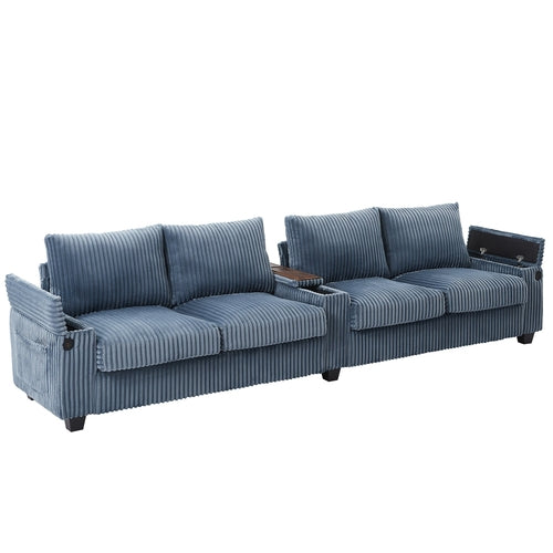 Modern 4-Seater Corduroy Sofa Couch with USB Ports, Hidden Storage and