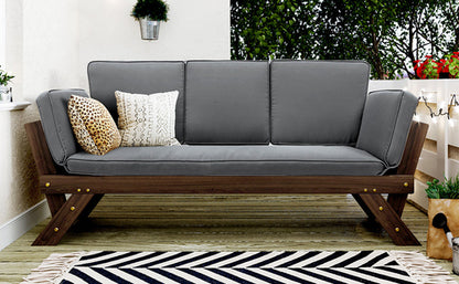 Outdoor Adjustable Patio Wooden Daybed Sofa Chaise Lounge with