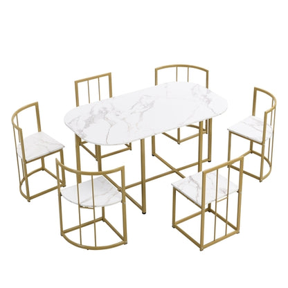 Modern 7-Piece Dining Table Set with Faux Marble Compact 55Inch