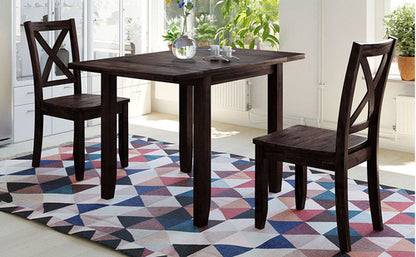 3-Piece Wood Drop Leaf Breakfast Nook Dining Table Set with 2 X-back