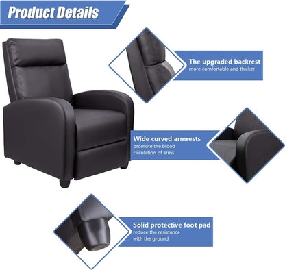 PU Leather Recliner Chair For Home Theater Ergonomic Build