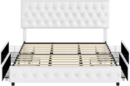 Queen Upholstered Bed Frame With Under Bed Drawers