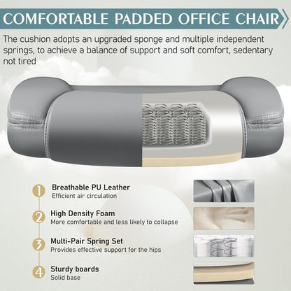 Gray PU Leather Office Chair With Ergonomic Back Support
