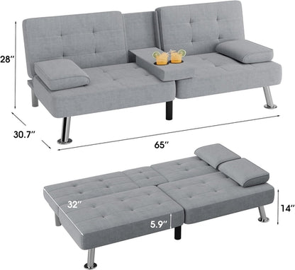 Futon Sofa Bed Modern Folding Futon Set Linen Fabric Convertible