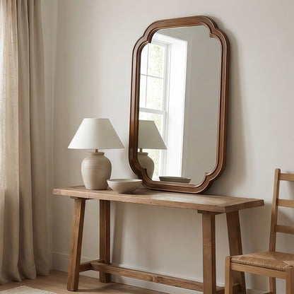 Solid Wood Frame Rounded Corner Decorative Mirror, For Bedroom,