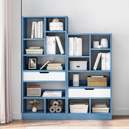 Bright Blue Wooden Bookcase With Eight Cubes Scandinavian