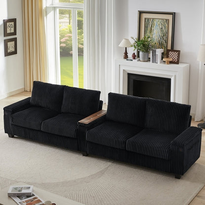 Modern 4-Seater Corduroy Sofa Couch with USB Ports, Hidden Storage and