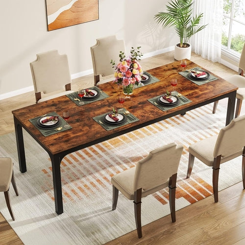 78 Inch Narrow Dining Table For 6 To 8 People Rustic Wood