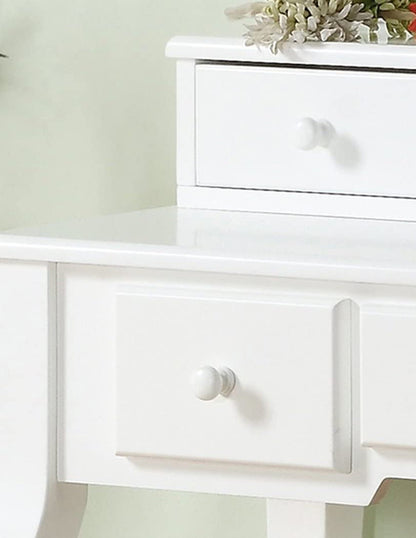 Ashley Wood Vanity Table And Stool Set With Beige Upholstery And Five