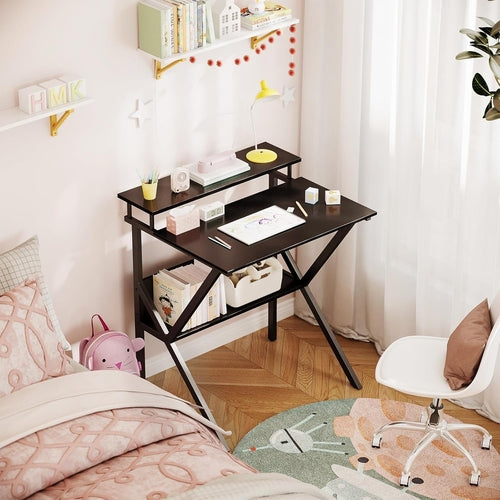 Compact Computer Desk With Monitor Stand 27.5 Inch Black