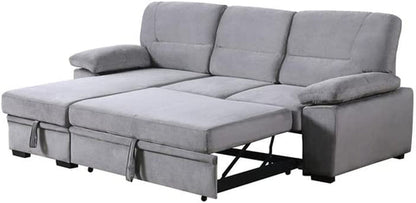 Gray Velvet Reversible Sleeper Sectional Sofa With Storage