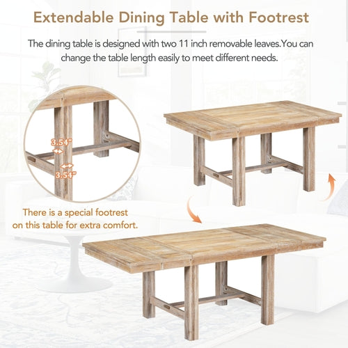 Farmhouse 82inch 6-Piece Extendable Dining Table with Footrest, 4