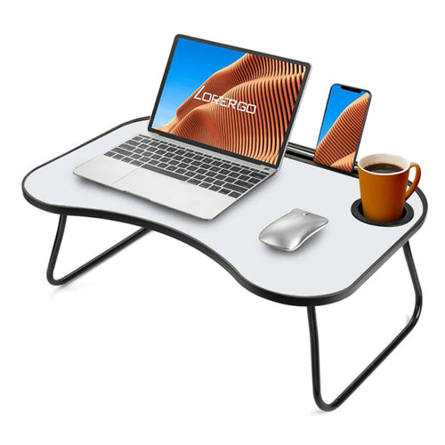 Portable Laptop Desk, Gray And White Matte Metal And Wood