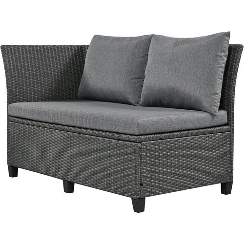 5-Piece Outdoor Patio Rattan Sofa Set, Sectional PE Wicker L-Shaped