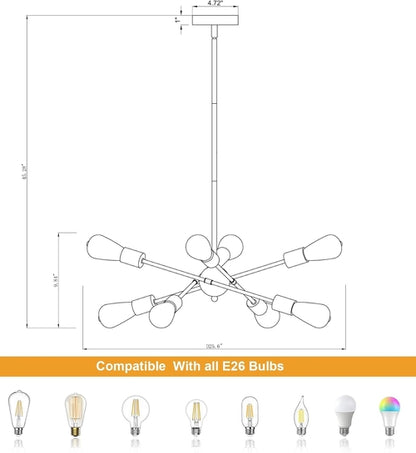 8 Lights Black And Gold Sputnik Chandelier For Dining Room