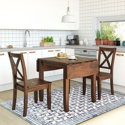 3-Piece Wood Drop Leaf Breakfast Nook Dining Table Set with 2 X-back