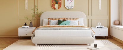 Teddy Fleece Upholstered Platform Bed with Thick Fabric, Solid Frame