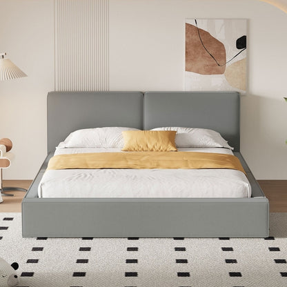 Queen Size Upholstered Platform Bed with Velvet Fabric, Grounded Bed