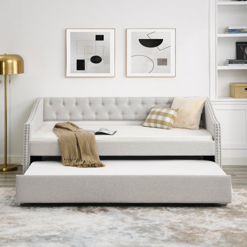 The Double Sofa Bed Has A Double Roller Upholstered Tufted Sofa Bed