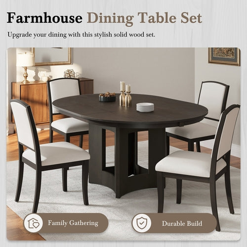 Farmhouse Extendable Round Dining Table Set for 4, 5-Piece Kitchen