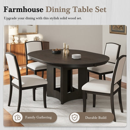 Farmhouse Extendable Round Dining Table Set for 4, 5-Piece Kitchen