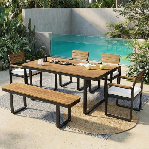 6-Piece Outdoor Dining Set, Acacia Wood, 1 Table with 4 Chairs & 1