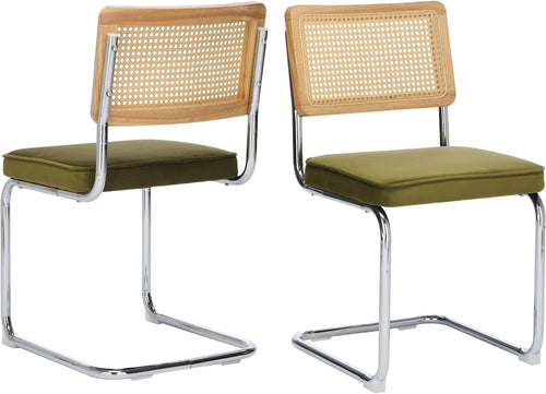 Rattan Dining Chairs Set Of 2 Green With Cane Back