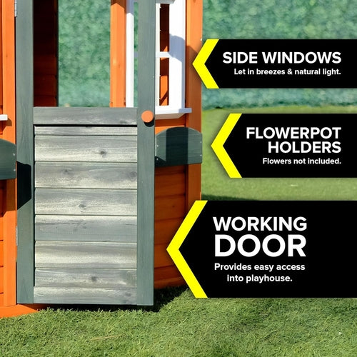 Wooden Playhouse With Open Design And Flower Pot Holders