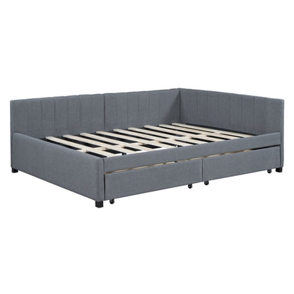 Upholstered Daybed with 2 Storage Drawers Sofa Bed Frame, Linen Fabric