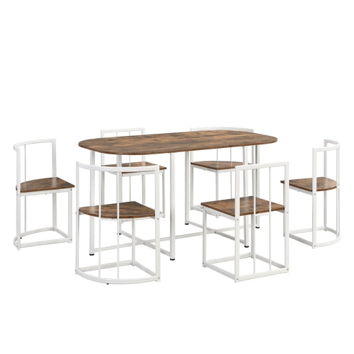 Modern 7-Piece Dining Table Set with Faux Marble Compact 55Inch