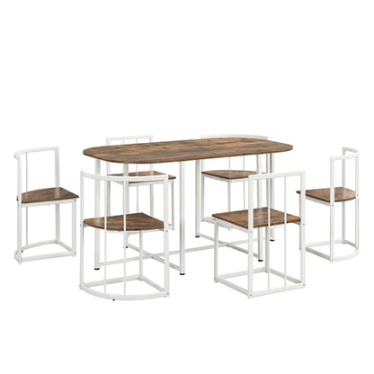 Modern 7-Piece Dining Table Set with Faux Marble Compact 55Inch