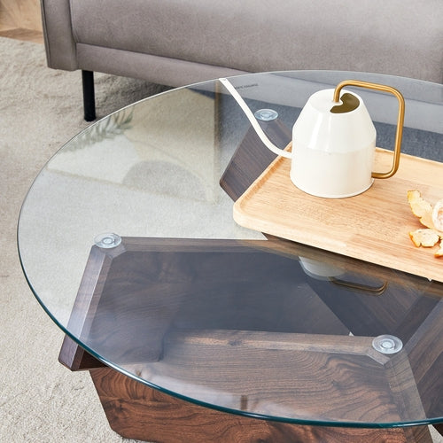 Modern Round Glass Coffee Table – 33.4" Tempered Glass Top with MDF