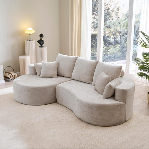 106" Curved Boucle Cloud Sectional Sofa with Chaise Lounge – 2-Piece