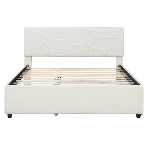 Queen Size Upholstered Platform Bed with Brick Pattern Headboard and