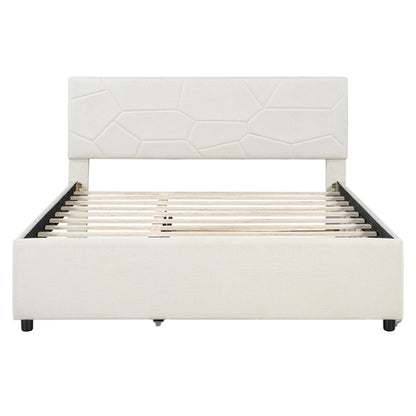Queen Size Upholstered Platform Bed with Brick Pattern Headboard and