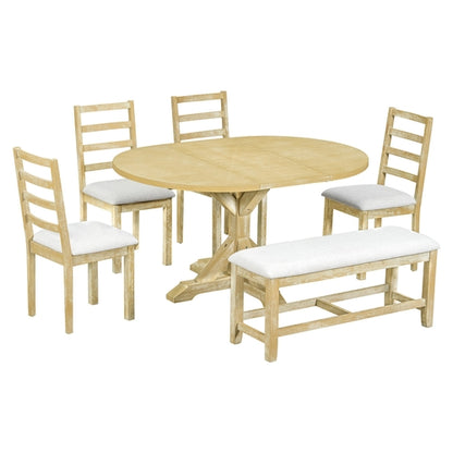 Farmhouse 6-Piece 60inch Extendable Pedestal Dining Table Set with