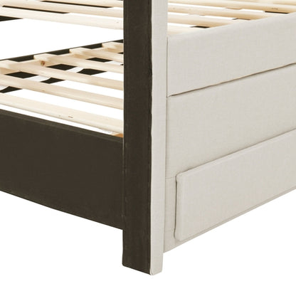 Upholstered Platform Bed with Trundle and 3 Drawers, Linen Fabric