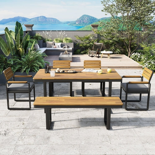 6-Piece Patio Furniture Set Acacia Wood & Polyester & Steel Gray for