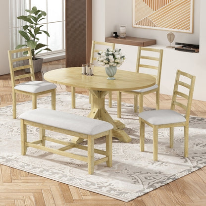 Farmhouse 6-Piece 60inch Extendable Pedestal Dining Table Set with