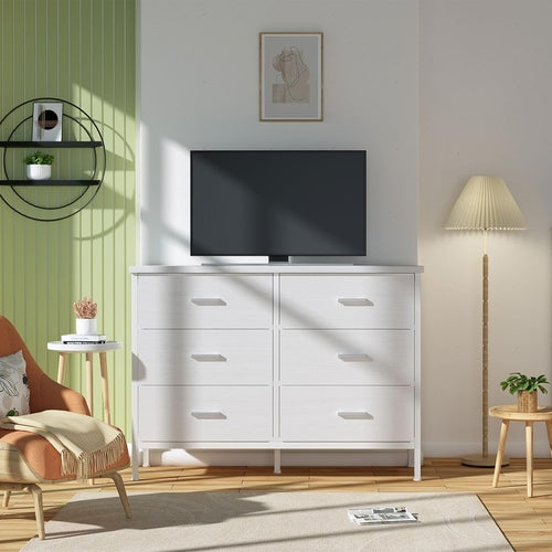 White Dresser With 6 Drawers For Bedroom Storage Solutions