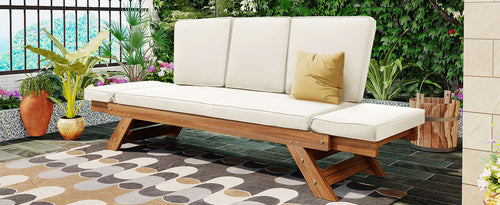 Outdoor Adjustable Patio Wooden Daybed Sofa Chaise Lounge with