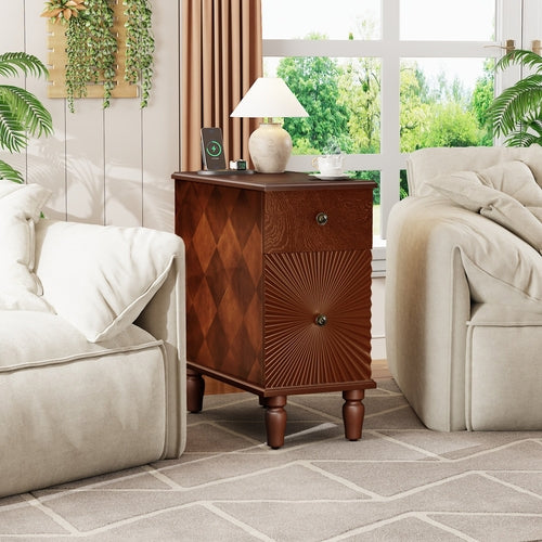 2 Drawer Modern Sofa Side Table, Narrow Side Table, Slim Nightstand