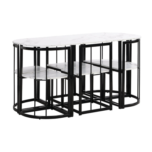 Modern 7-Piece Dining Table Set with Faux Marble Compact 55Inch