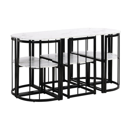 Modern 7-Piece Dining Table Set with Faux Marble Compact 55Inch