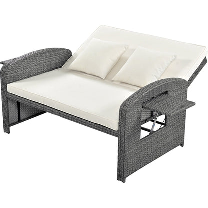 Outdoor Chaise Lounge Rattan White with Adjustable Design for Patio,